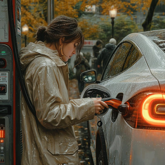 a man using an electric car wall charger